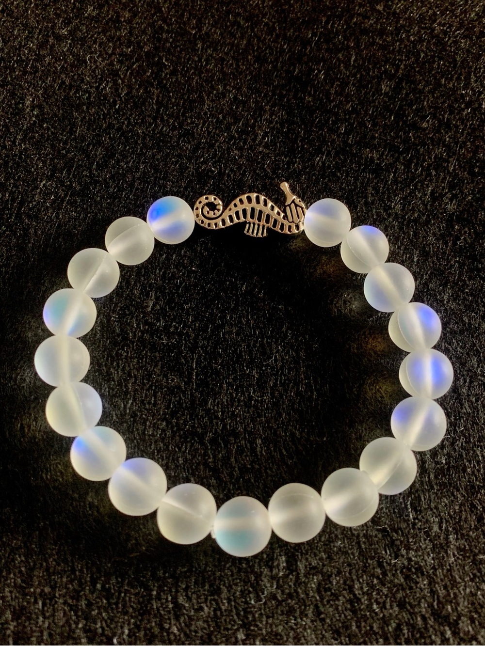 Frosted White Beaded Bracelet with Seahorse Charm